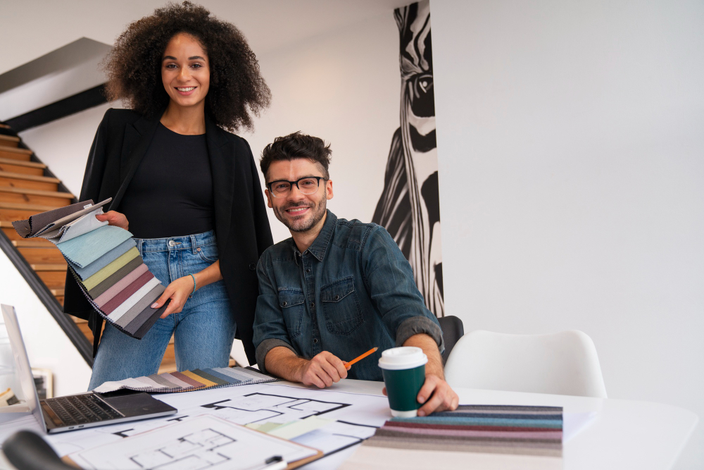 A imagem mostra dois Designers de Interiores